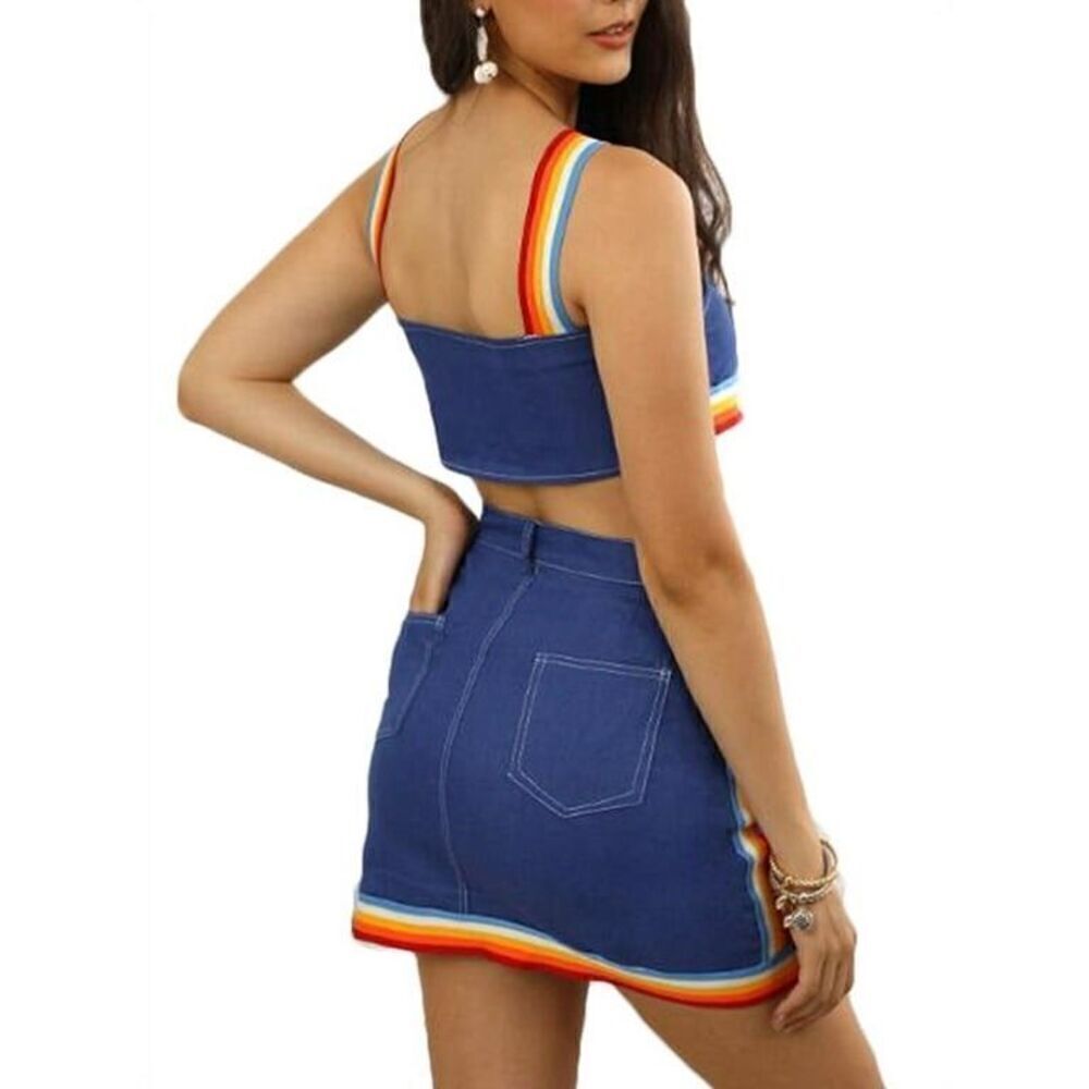 Denim Rainbow Skirt Set Small - Picture 3 of 7